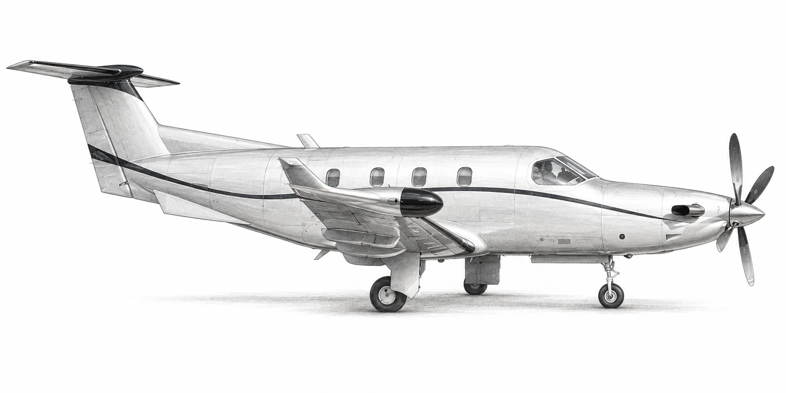 Graphite drawing of a PC-12 with no registration markings.